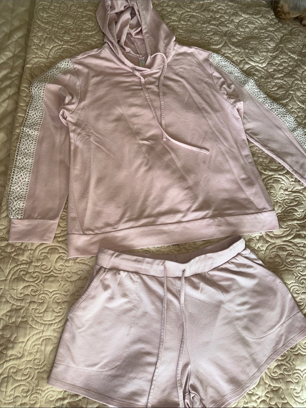Women's Light Pink Hoodie & Shorts Pajama Set